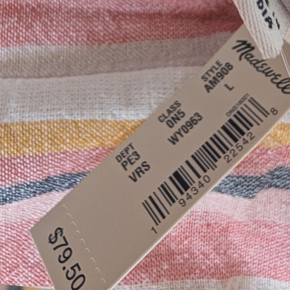 Madewell Rainbow Striped Tie Strap Romper Size L NWT Cotton Cover Up - Picture 10 of 10